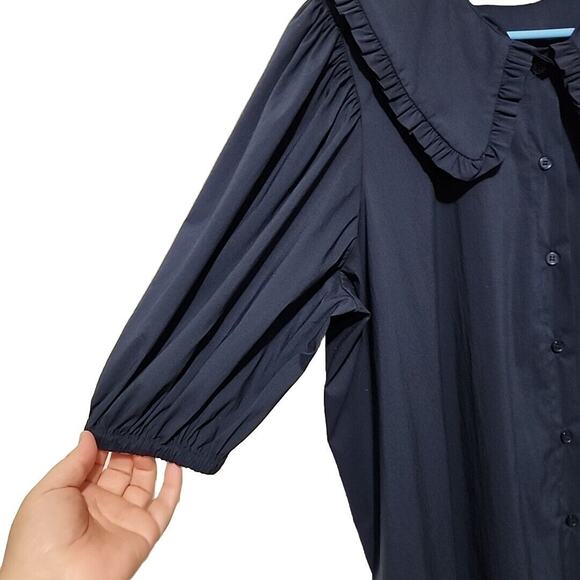 Eloquii Oversized Ruffle Collar Shirt Dress Button Down Navy size 18 D03-0284 - Picture 8 of 11